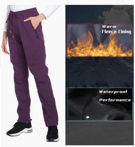 Women's Waterproof Snow Ski Pants with Fleece Lining - Windproof & Warm Outdoor Hiking Trousers