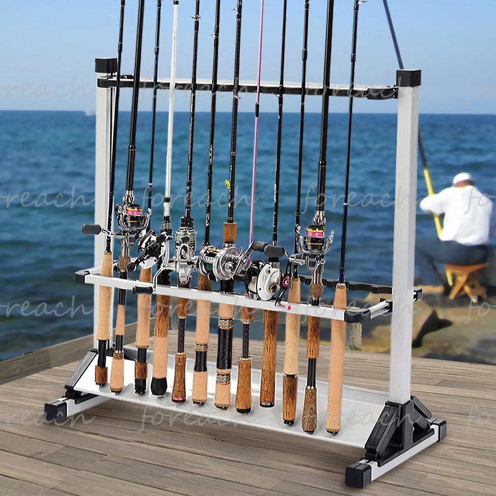 24 Rod Fishing Pole Holder Aluminum Alloy Stand Rack Storage Portable