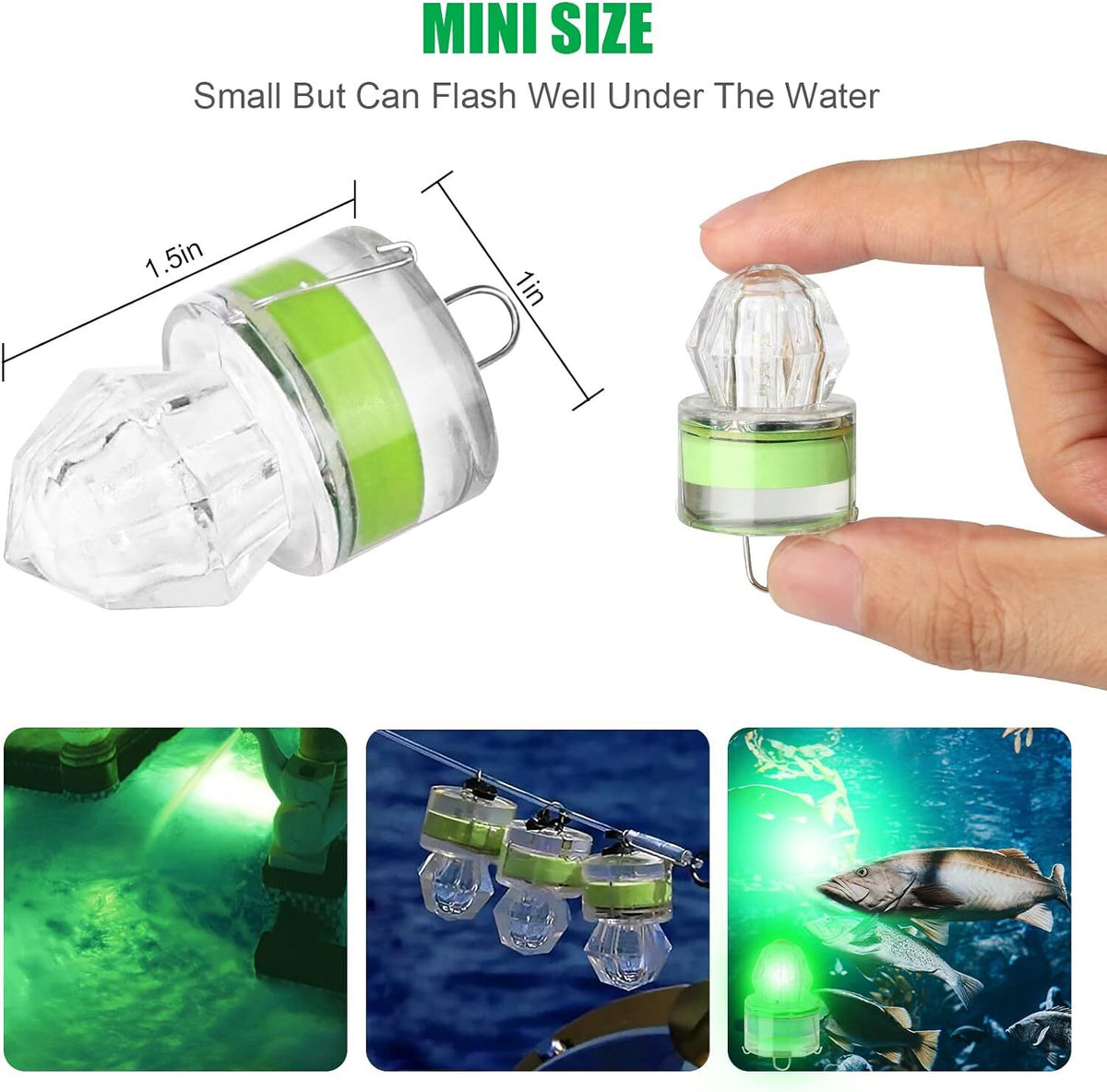 Fishing LED Underwater Strobe Light Green for Deep Drop Bait Lure - 10 Pcs