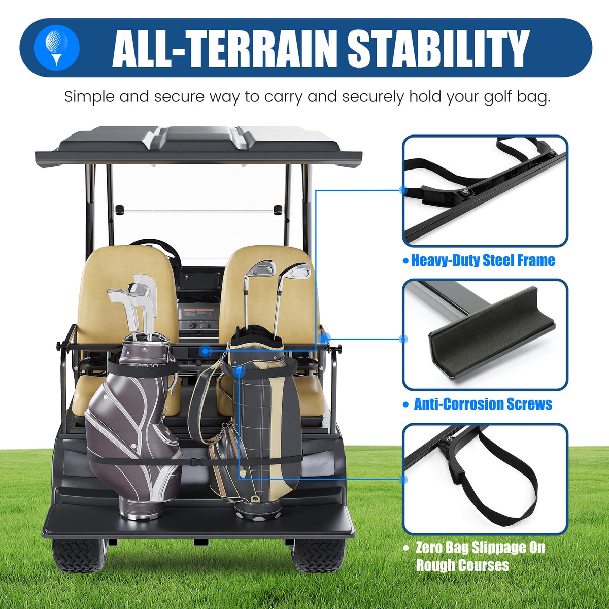 Universal Golf Cart Bag Holder Bracket - Adjustable Rear Mount for EZGO Club Car Yamaha