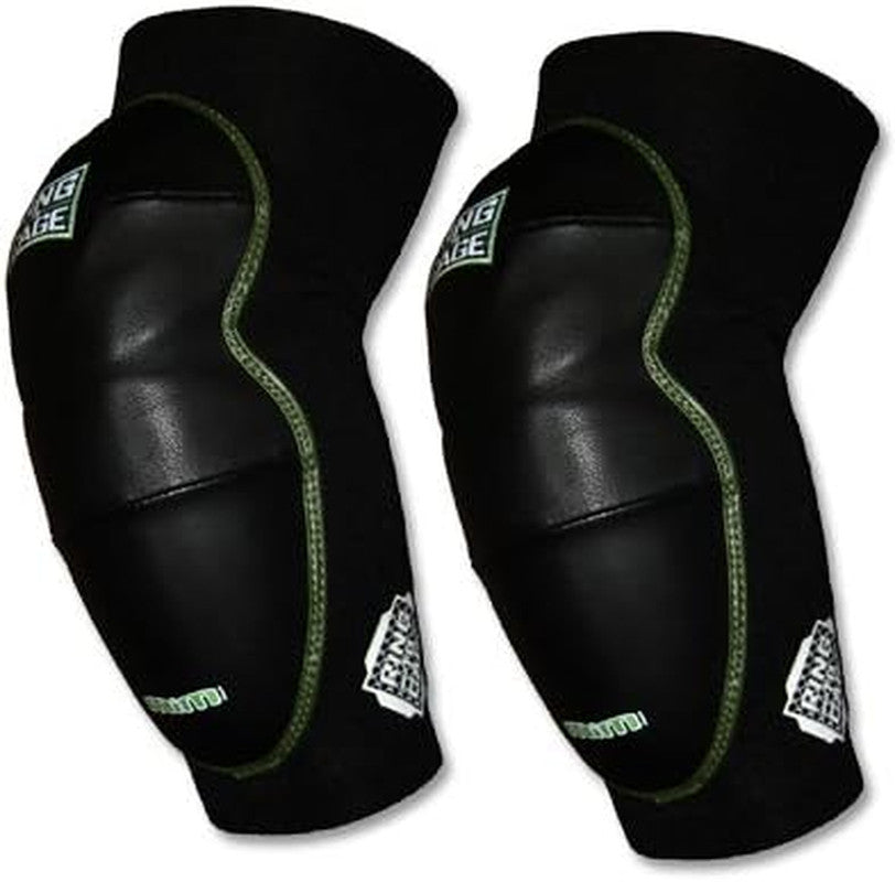 Deluxe Muay Thai Elbow Pads - Leather MiM-Foam, Neoprene Sleeve, MMA Kickboxing (Size Large) - Sold in Pairs