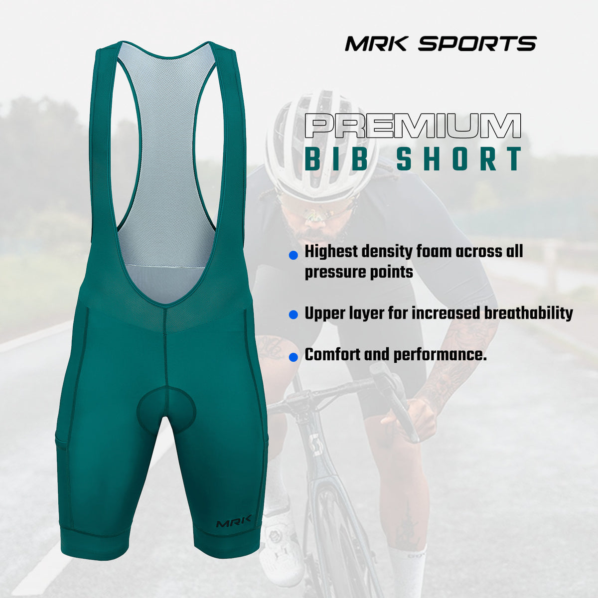 Men's Cycling Bib Shorts with Gel Padding and Pockets - Road MTB Bike Apparel