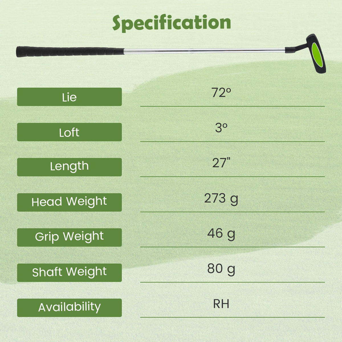 Junior Golf Putter for Kids 27 Inch Mallet Style with Stainless Steel Shaft & Headcover