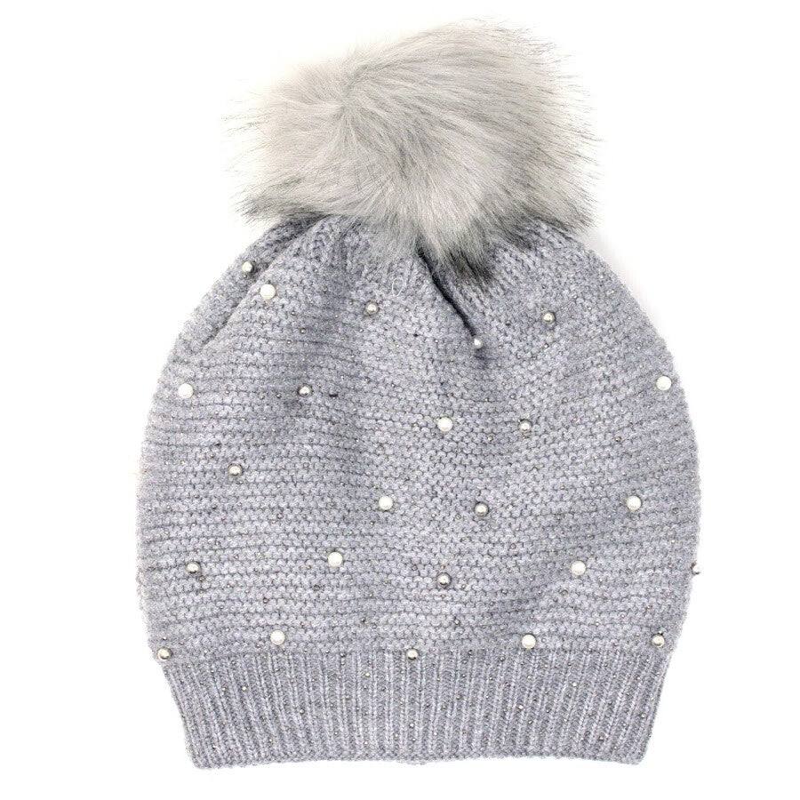 Women's Winter Cable Knit Beanie Hat with Pom Pom Fur Lining Warm Accessory