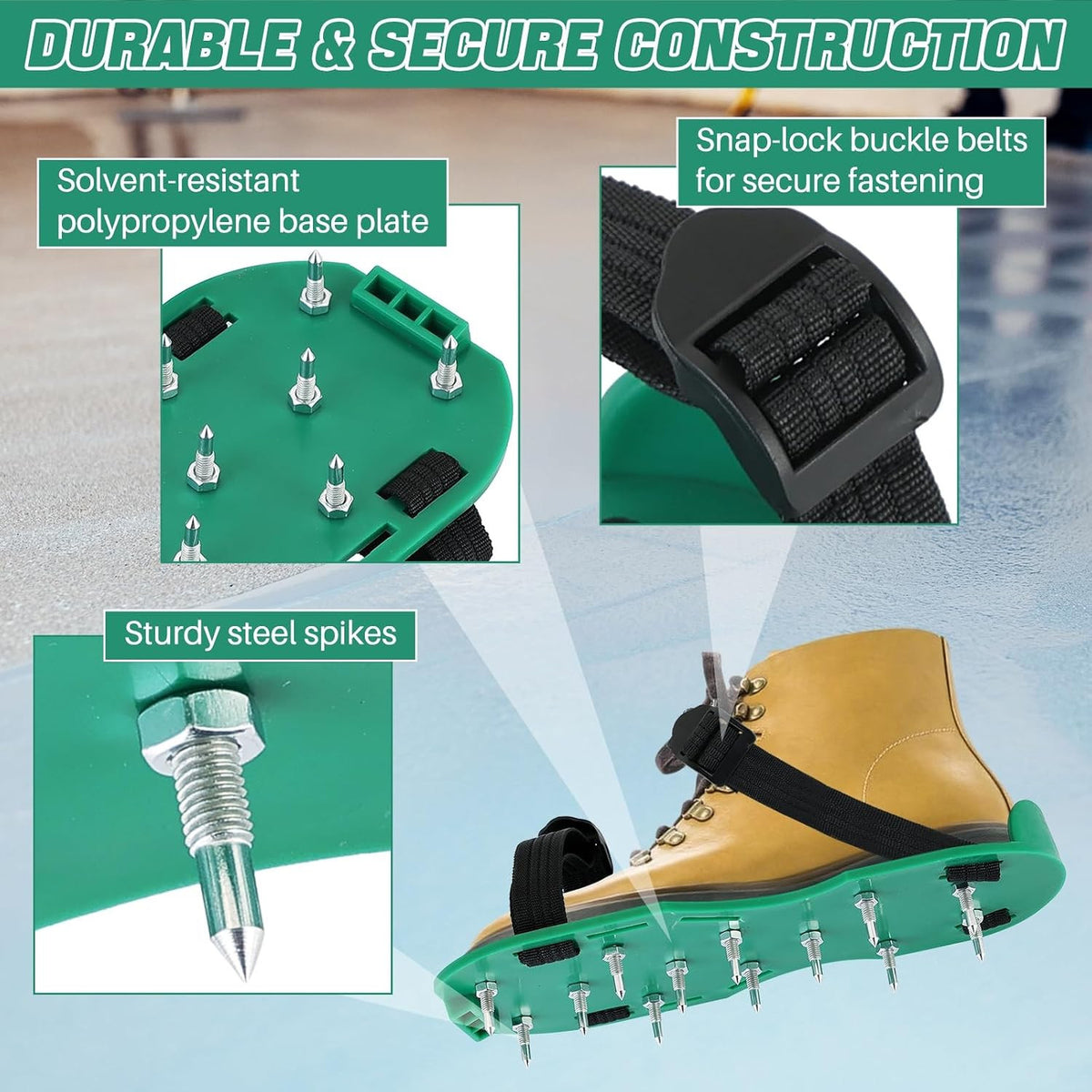 Epoxy Floor Spiked Shoes for Concrete & Resin Work - 1 Pair, Green