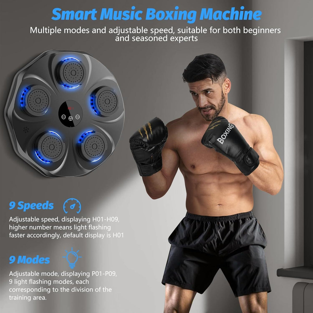 Music Boxing Machine with Boxing Gloves Wall Mount Bluetooth Trainer