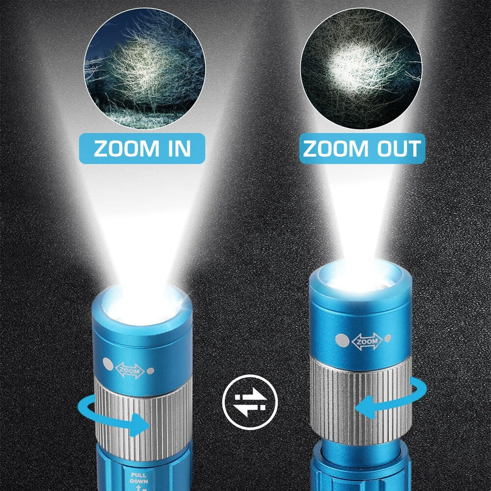 Rechargeable LED Pen Light 300LM with Zoom & USB-C Cable - Portable Flashlight
