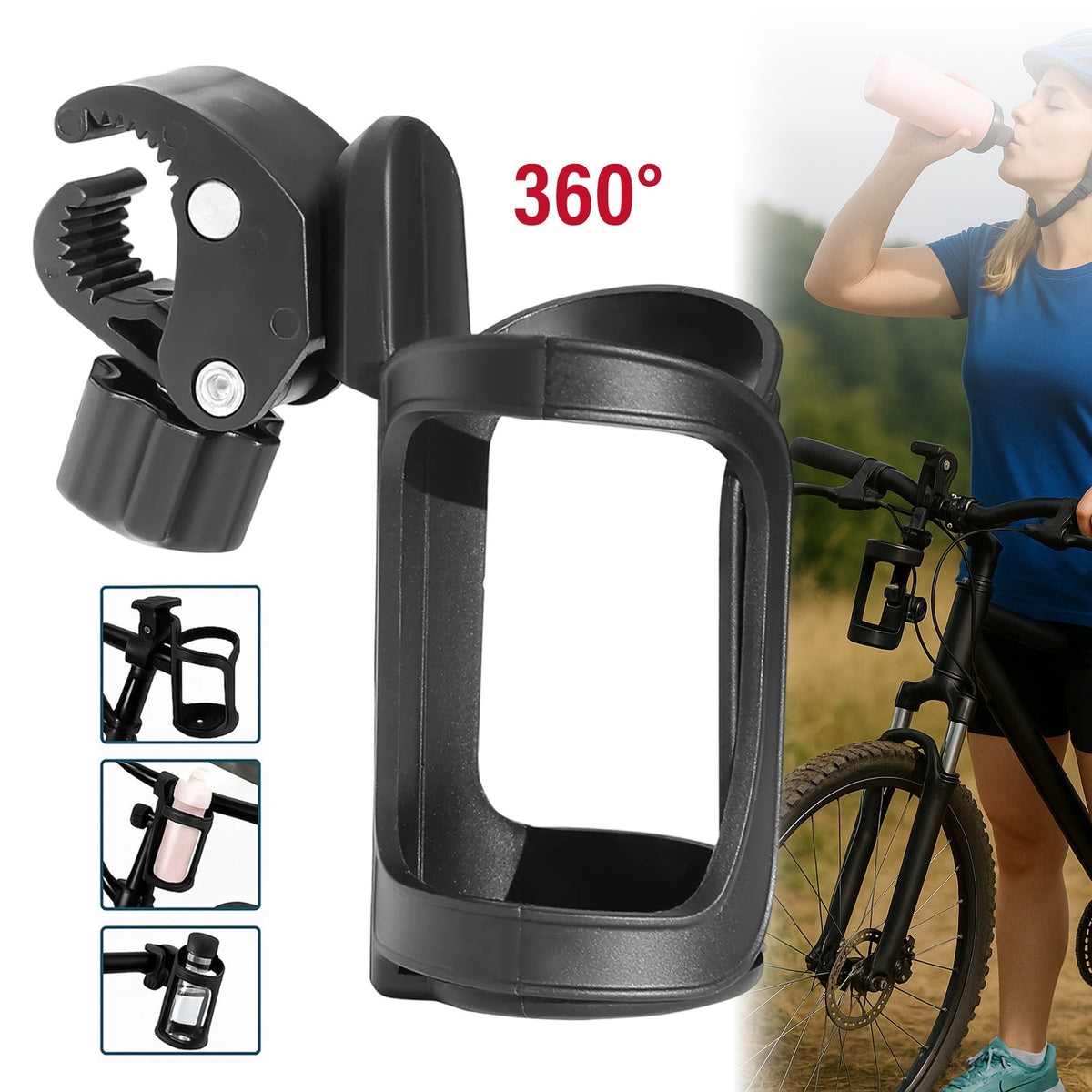 Universal 360° Beverage Cup Holder for Wheelchair Walker Bike Stroller