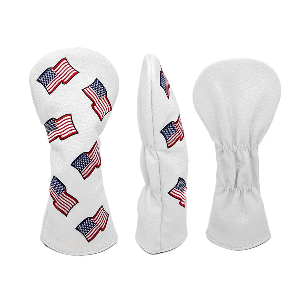 USA Flag Leather Golf Head Cover for Driver Fairway Wood Hybrid Clubs