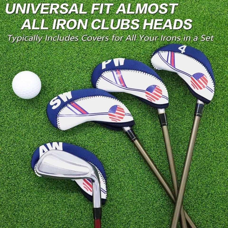 10 Pcs Lightweight Golf Head Covers with USA Flag Design for Irons - Protect Clubs