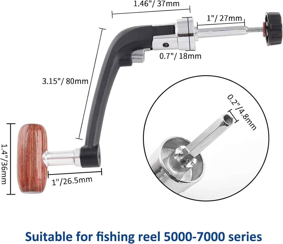 Adjustable Fishing Reel Handle Set of 2 with Anti-Slip Wooden Grip