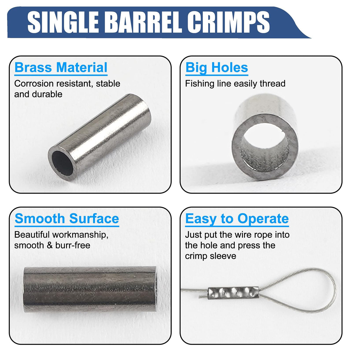 100 Pcs Brass Crimp Sleeves for Fishing Line and Leader Rigging