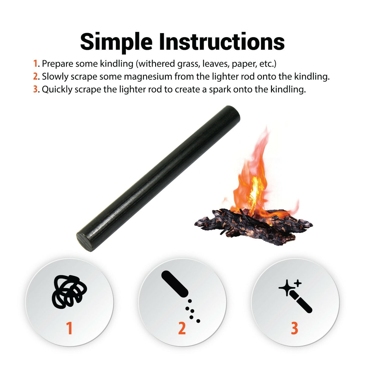 Large Ferrocerium Fire Starter Rod with Steel Scraper for Camping