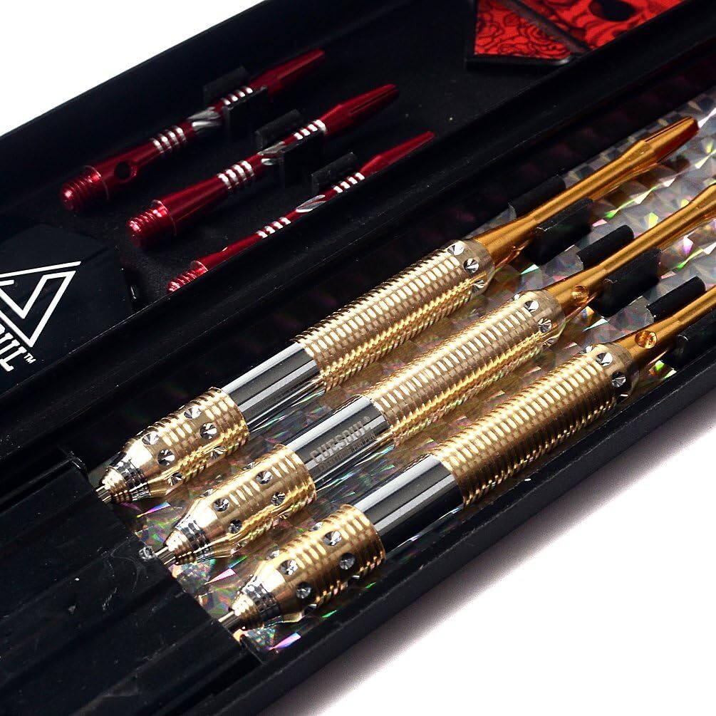 Dragon Series 21g Steel Tip Darts Set - Red Brass Barrels, 3 Darts + 6 Shafts & Flights