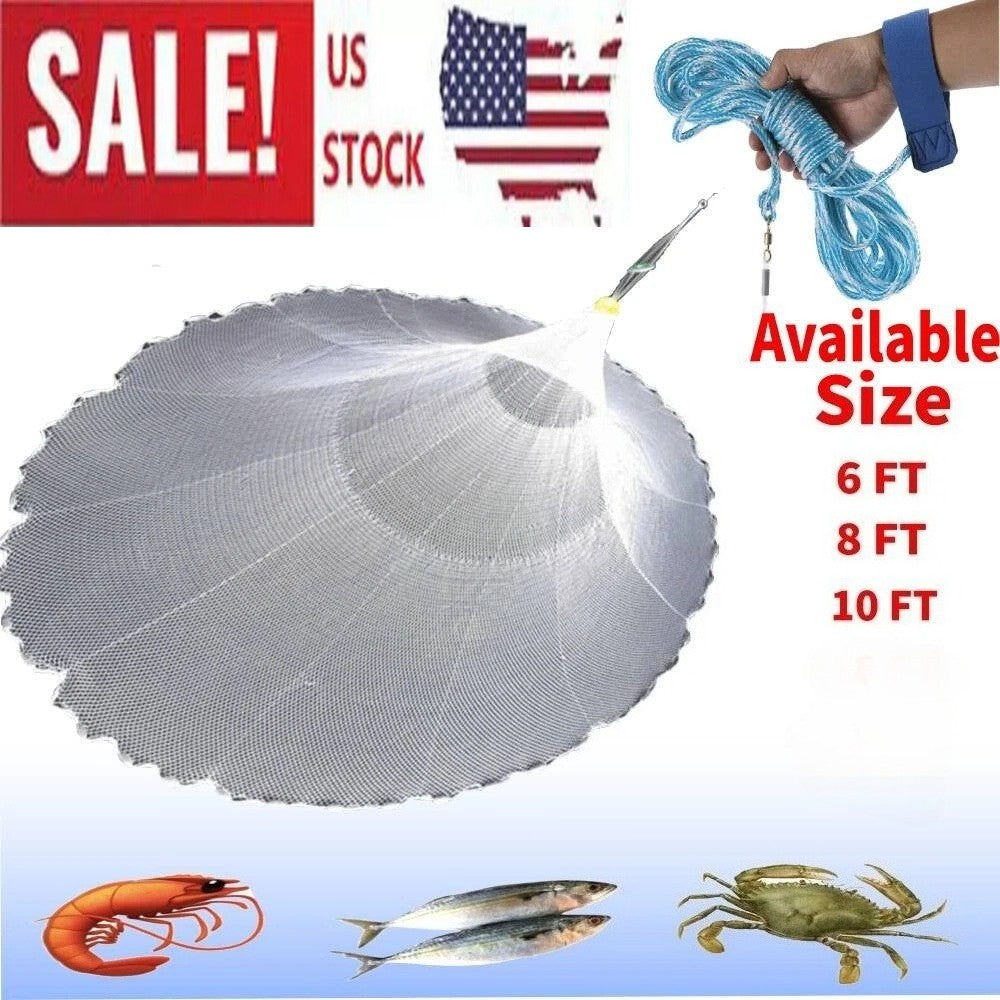 Multi-Size Fishing Cast Net for Bait & Catching Fish - Strong Nylon Mesh