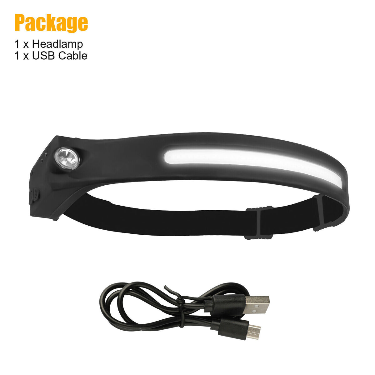 Waterproof Headlamp with Sensor & 230° Beam - Rechargeable LED Head Torch