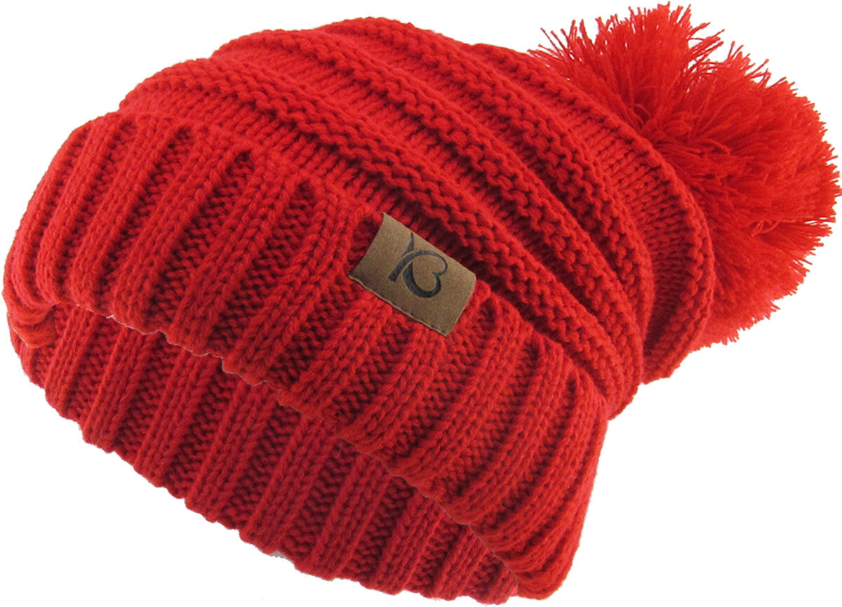 Chunky Cable Knit Slouch Pom Beanie Oversized Winter Ski Hat for Women