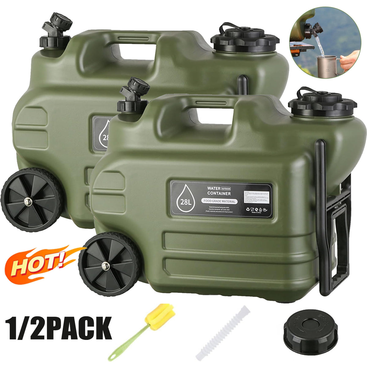 Emergency Water Storage Container with Spigot 7.4 Gallon BPA Free Camping Jug