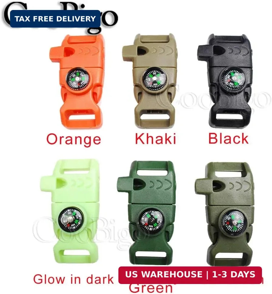 5/8 Inch Paracord Buckle with Compass and Whistle - Outdoor Camping Survival Gear
