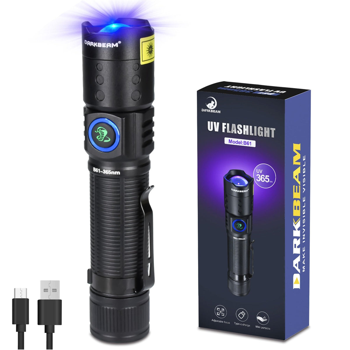 Rechargeable UV 365nm Black Light Flashlight for Pet Urine & Leak Detection