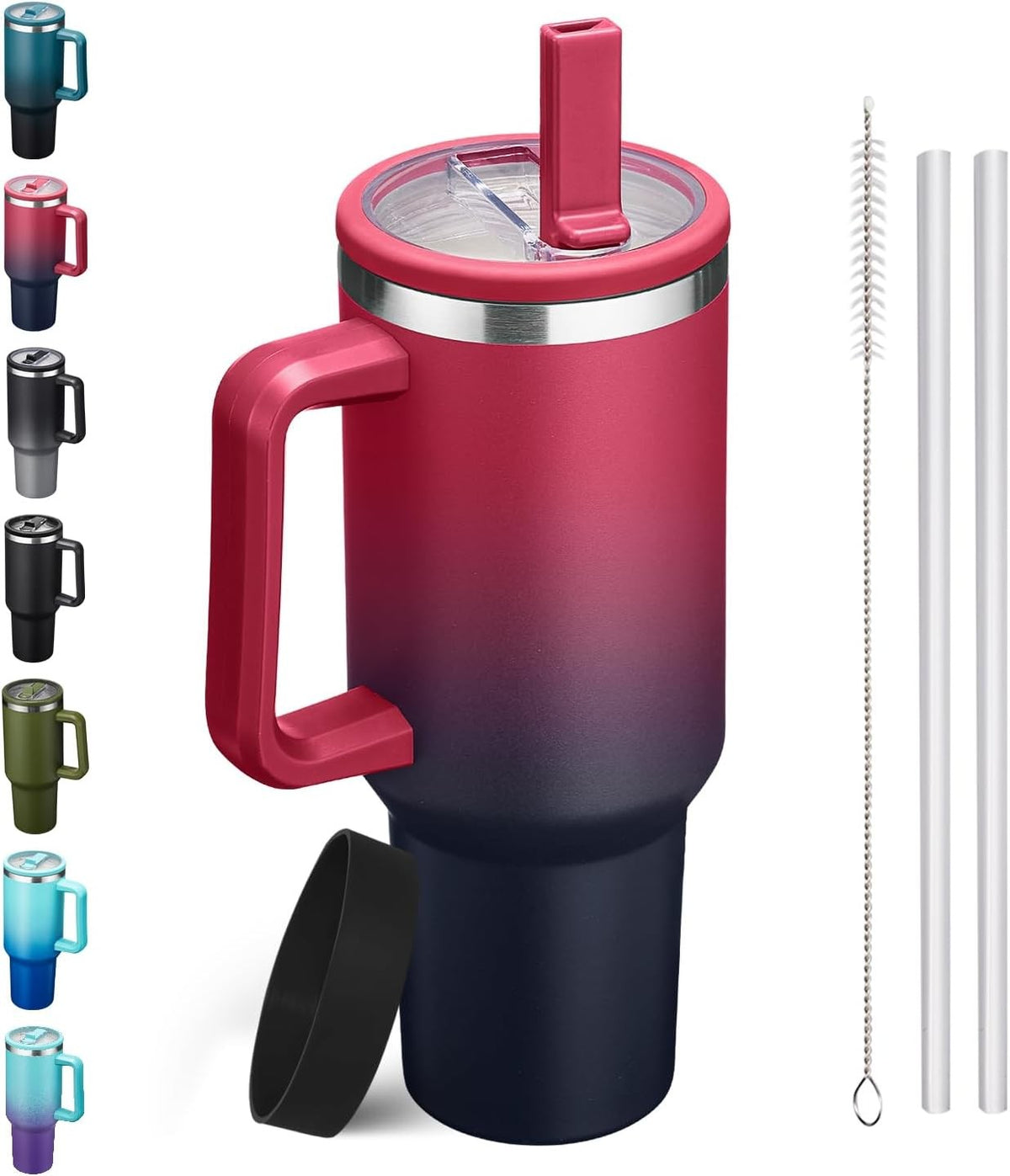 Insulated 40 Oz Water Bottle with Handle Flip Straw Leak-Proof & Cup Boot