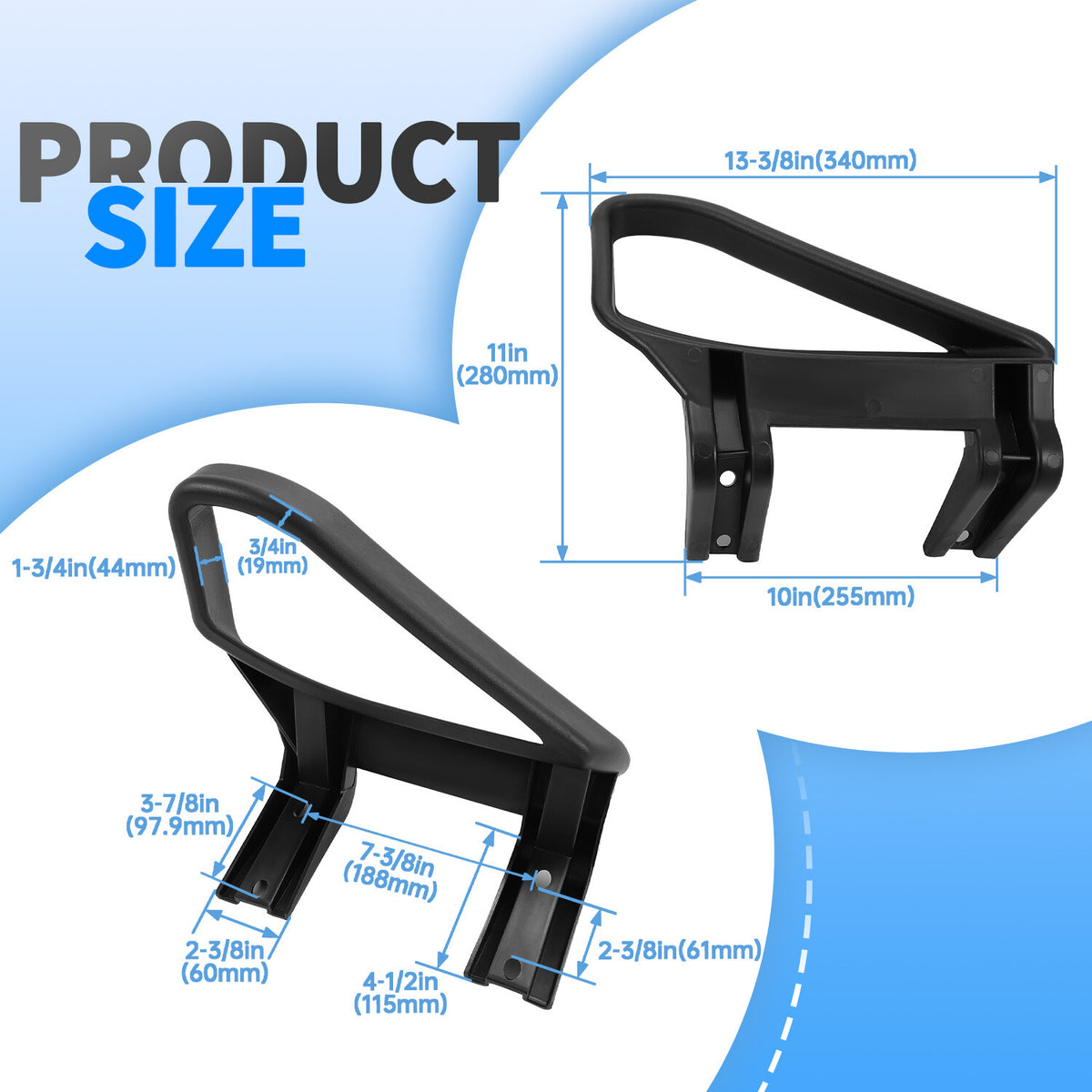 Golf Cart Seat Handles Hip Restraints for EZGO TXT 1994-Up - Black