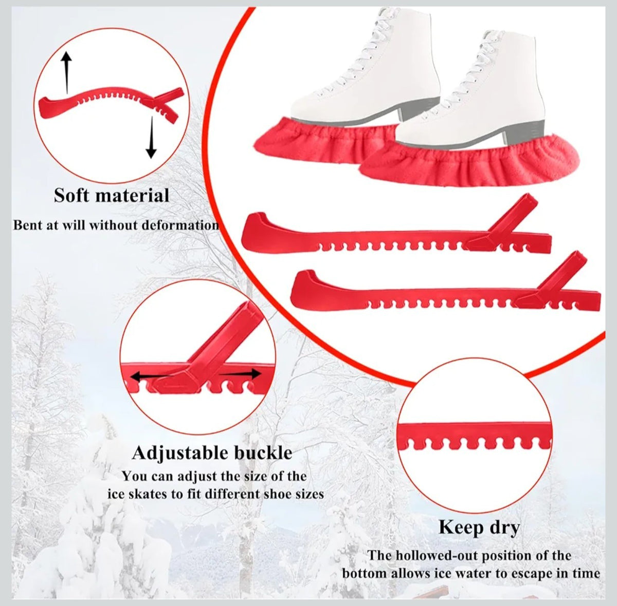 Ice Skate Accessories Set with Bag Guards Soakers Mat Red Black 16x13.35in