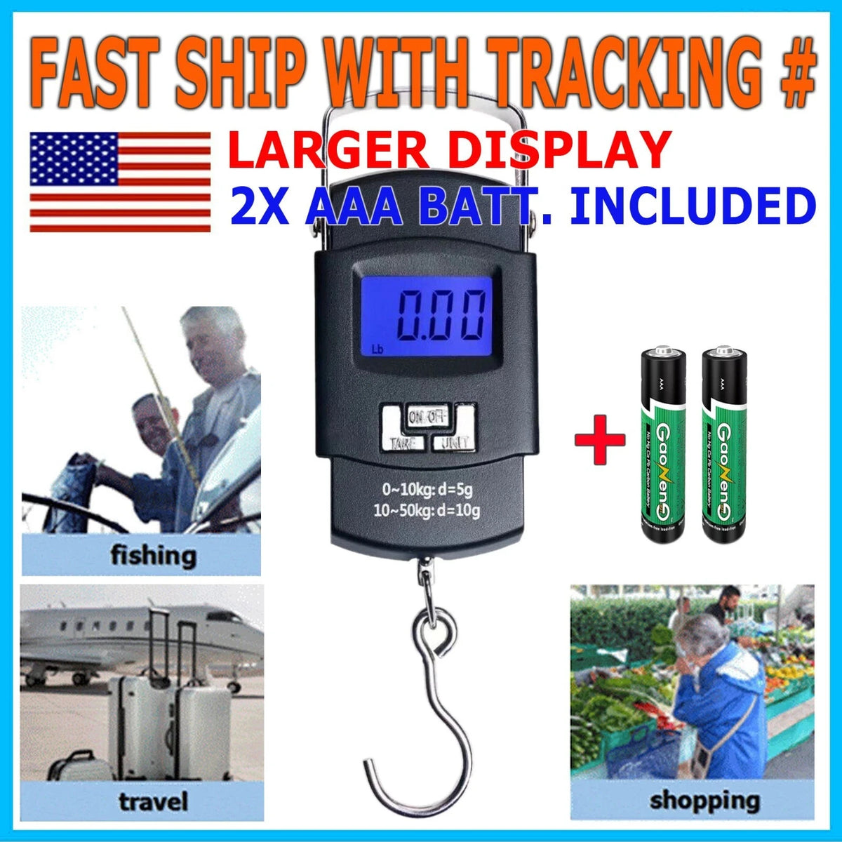 Portable Digital Luggage Scale 110lb / 50kg with Backlight and Hook