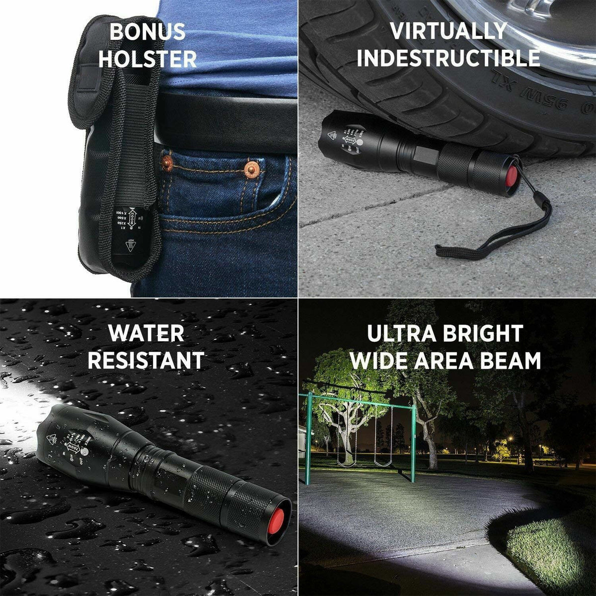 High-Power Tactical LED Flashlight 2000 Lumens Rechargeable & Battery Included