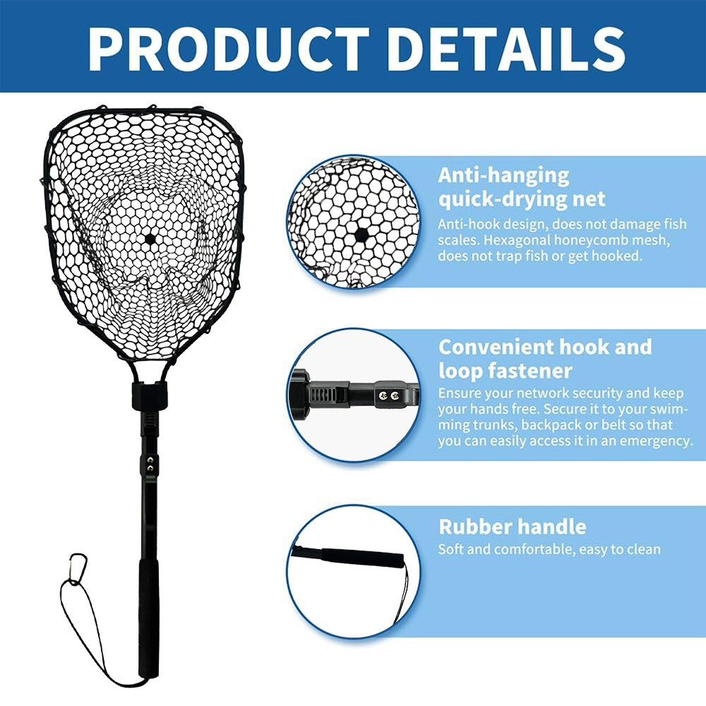 Fly Fishing Landing Net with Soft Rubber Mesh – Lightweight, Collapsible, Durable