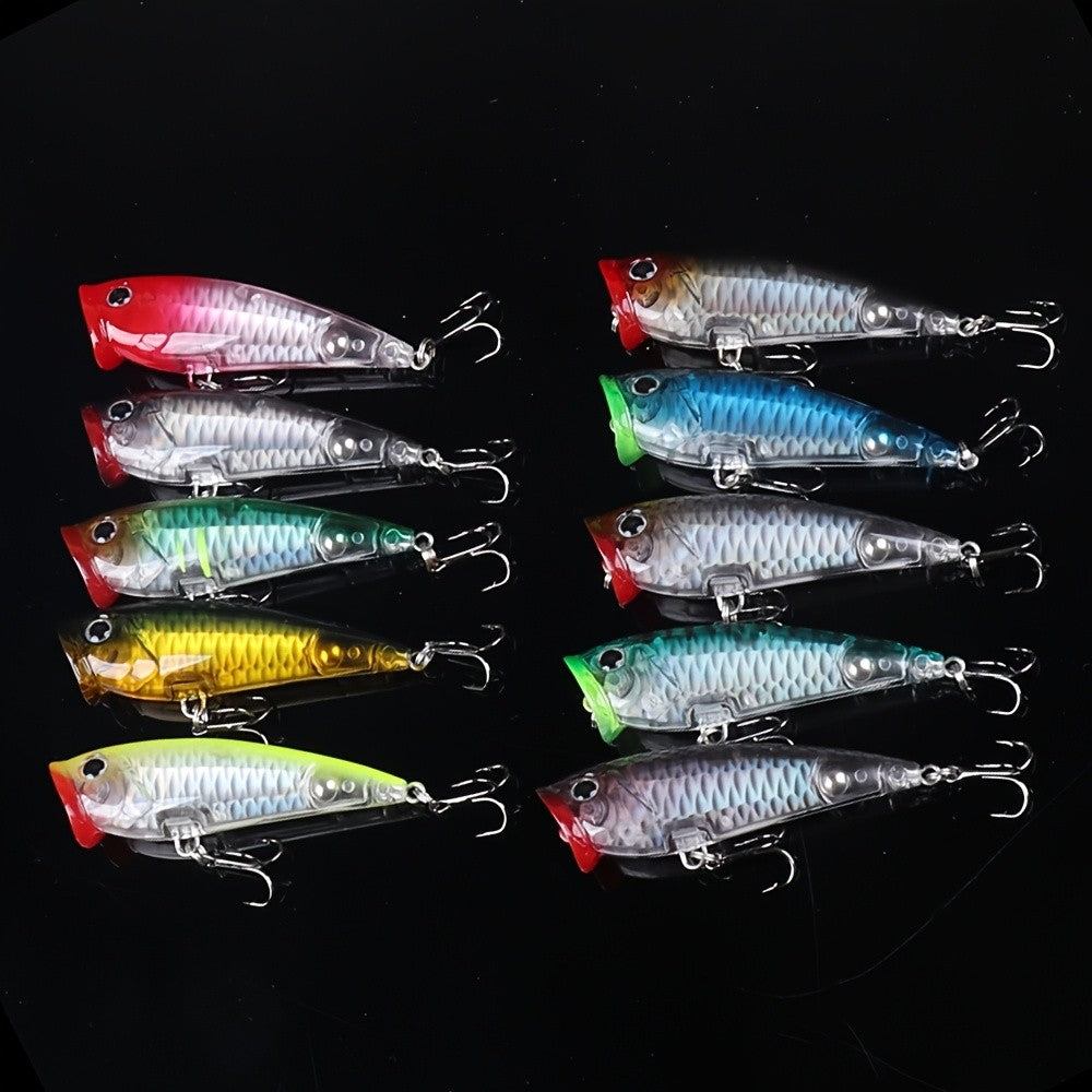 10pcs Popper Fishing Lures Topwater Hard Bait Swimbaits for Freshwater & Saltwater