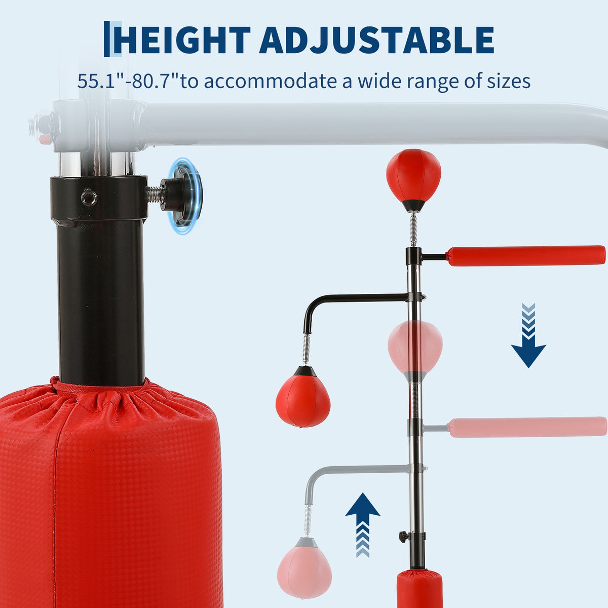 Adjustable Freestanding Punching Bag with Speed Ball & Reflex Bar - Red