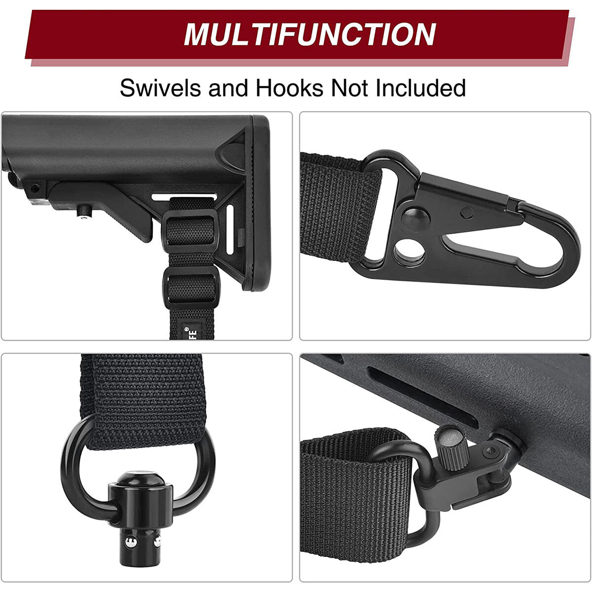 Adjustable Rifle Sling 2 Points with Quick-Loop Webbing 1.25 inch Black