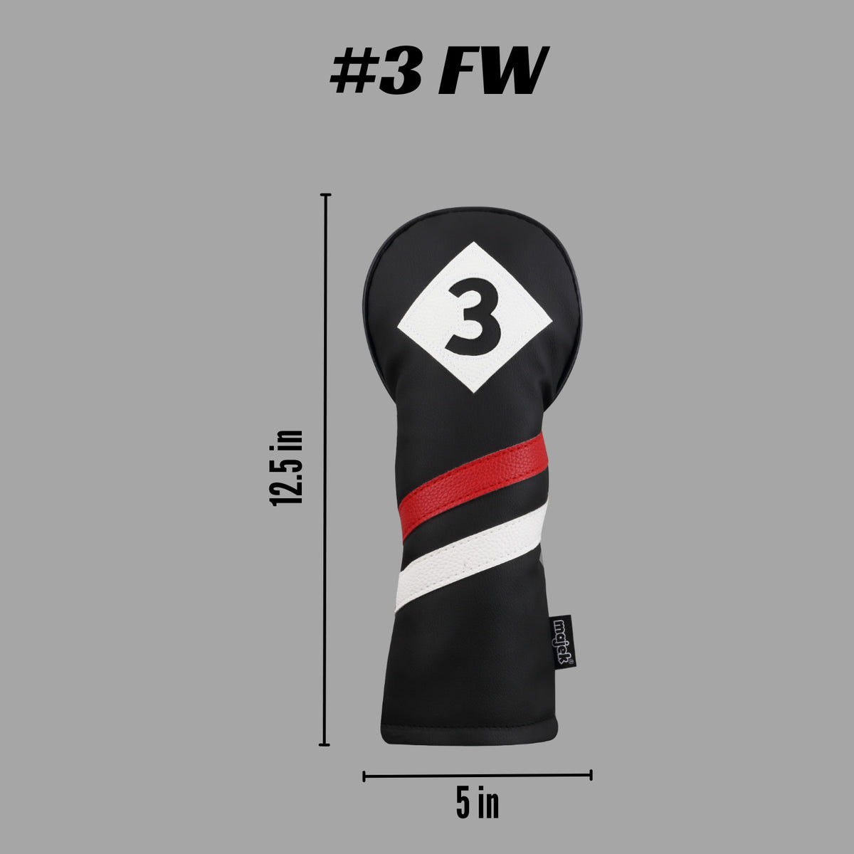 Majek Retro Golf Fairway Wood Headcover Black Red White Leather Style