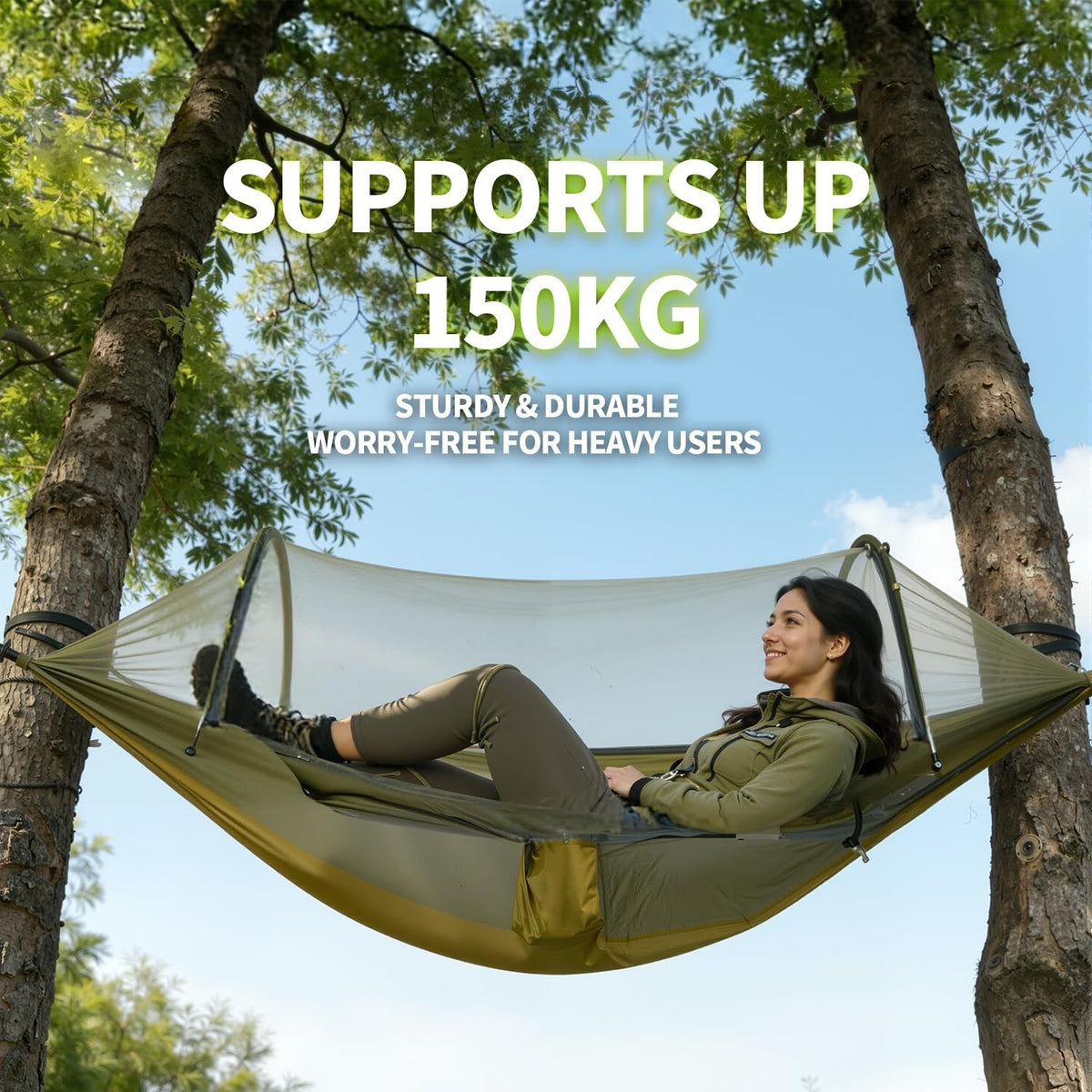 Camping Hammock Tent with Mosquito Net & Rain Fly for 1-2 People, Supports 330lbs