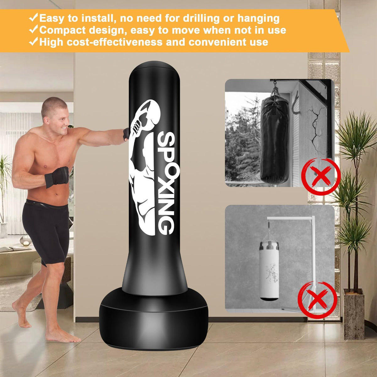 70-Inch Freestanding Punching Bag for Adult Boxing & Martial Arts Training, Black