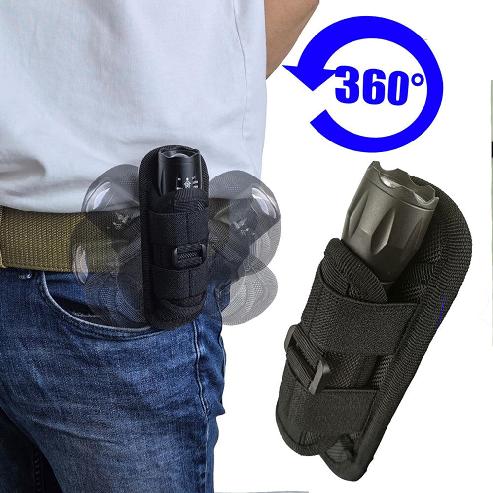 Tactical Flashlight Holster with 360° Rotatable Clip Belt Pouch for Outdoor Use