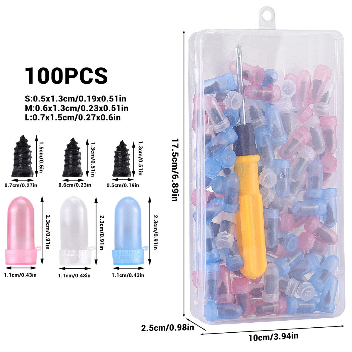 Car Motorcycle Tire Repair Kit Rubber Nails with Screwdriver 100 Pieces
