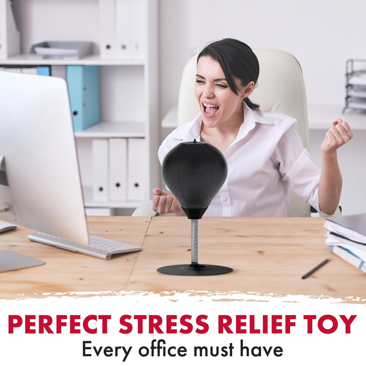 Stress Relief Desktop Punching Bag with Clamp & Suction Cup - Black