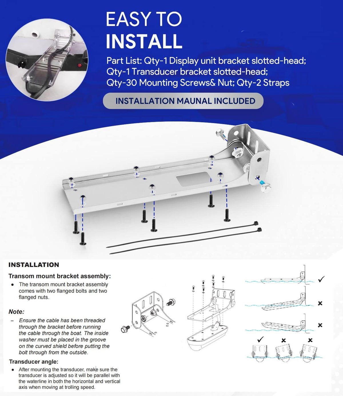 Transom Transducer Mount Bracket for StructureScan 3D Fish Finder