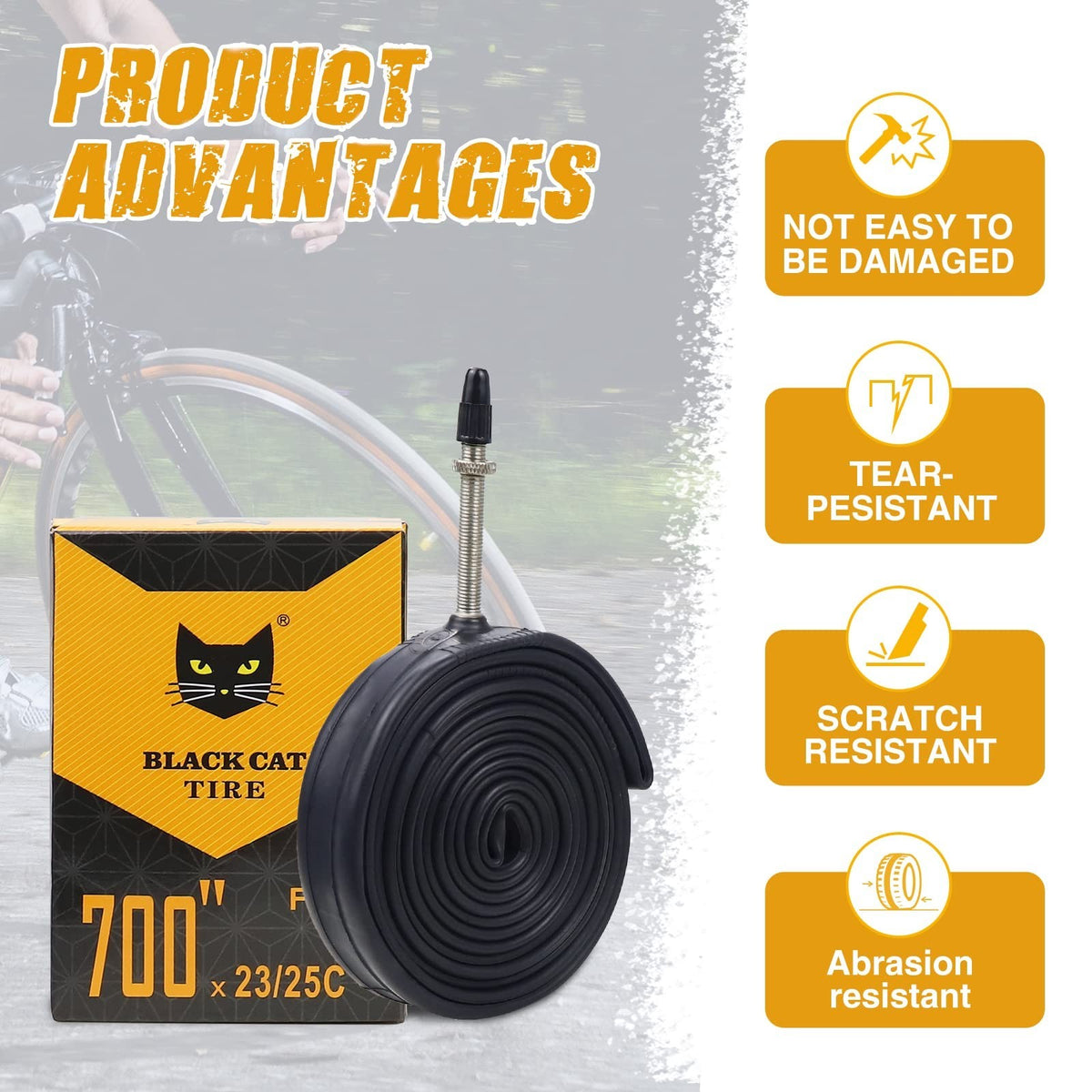 700C Bicycle Inner Tube with 48mm Presta Valve – Fits 23C, 25C, 28C, 32C Tires, Pack of 2