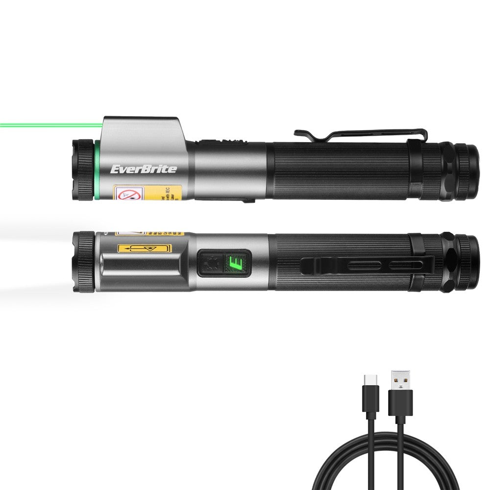 USB-C Rechargeable LED Flashlight with Green Laser Pointer, 500 Lumens, Magnetic & Zoomable Worklight