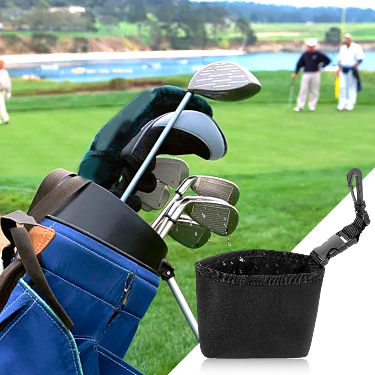 Portable Golf Club and Ball Cleaning Bag Set - Black, 2 Pieces
