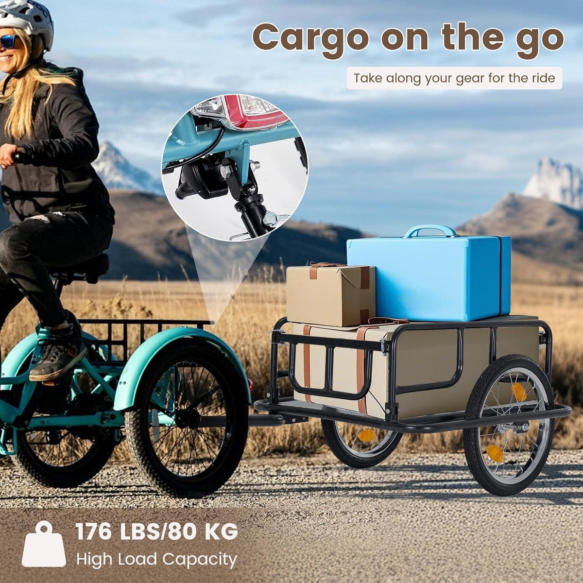 Foldable Bike Cargo Trailer with 176 lb Capacity and Off-Road Wheels