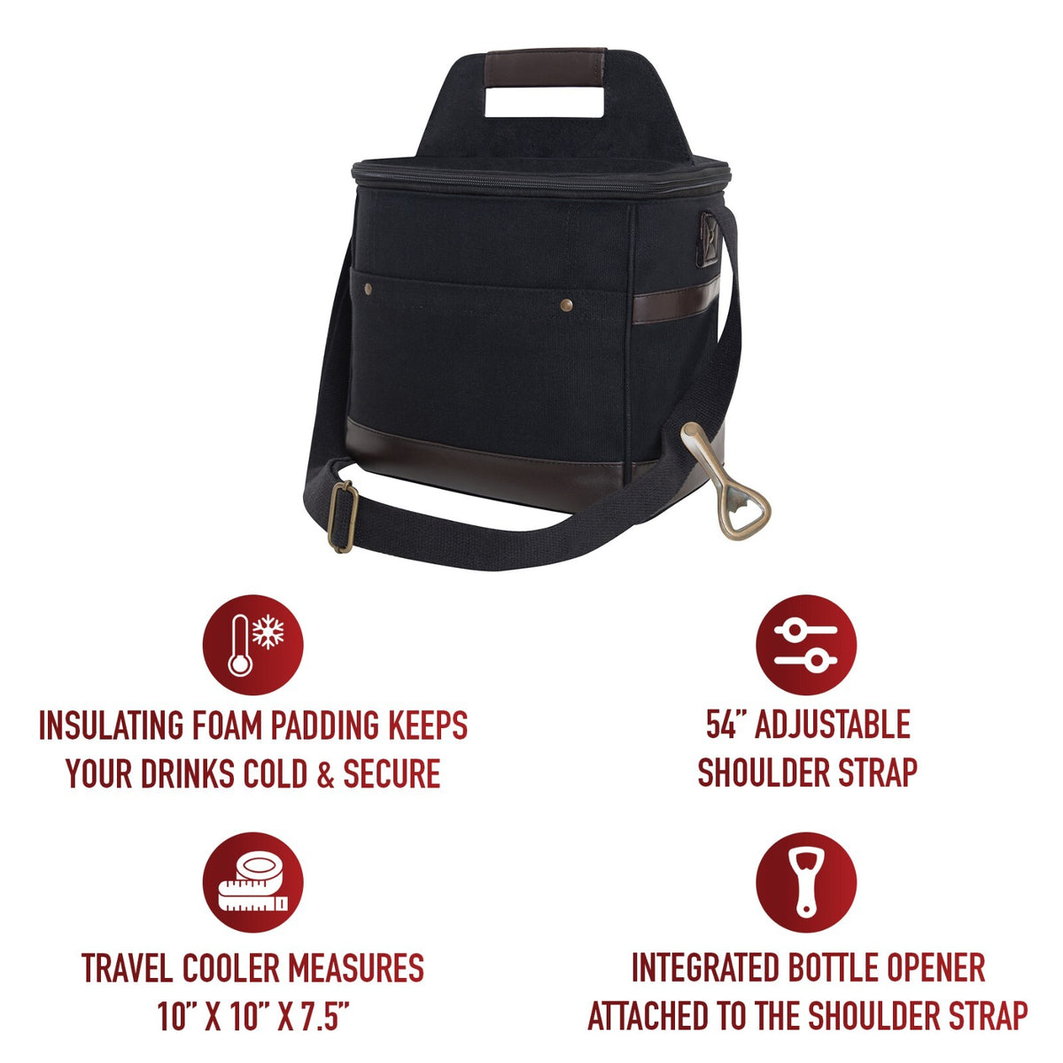 Insulated Travel Cooler Bag with Canvas & Leather Details, Multiple Colors