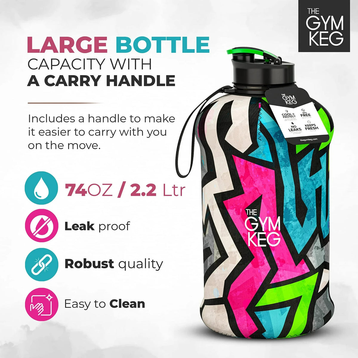 74 oz Insulated Water Bottle - Reusable Leakproof Hydration Flask