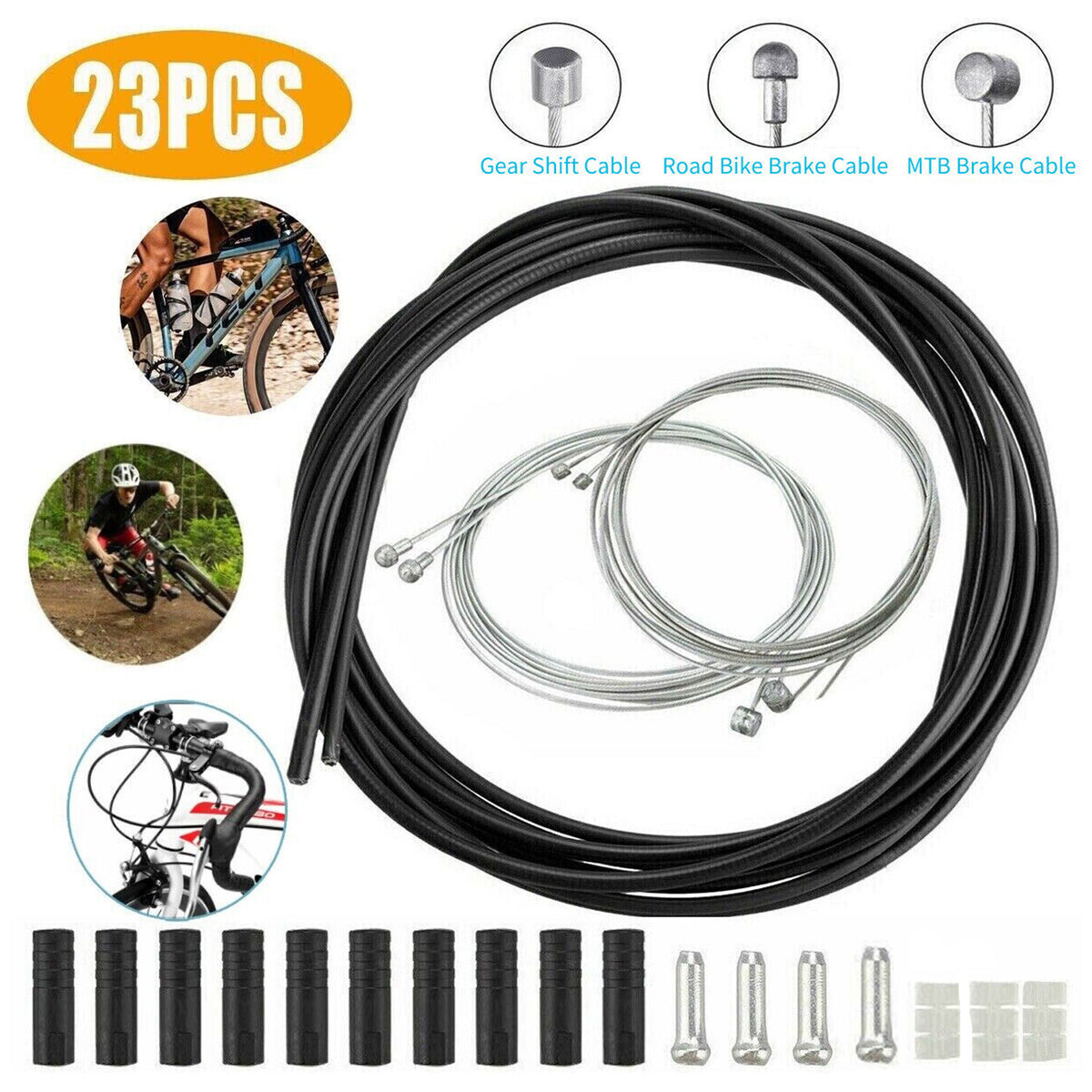 Bike Brake and Gear Cable Set - 23-Piece Mountain Bicycle Replacement Kit
