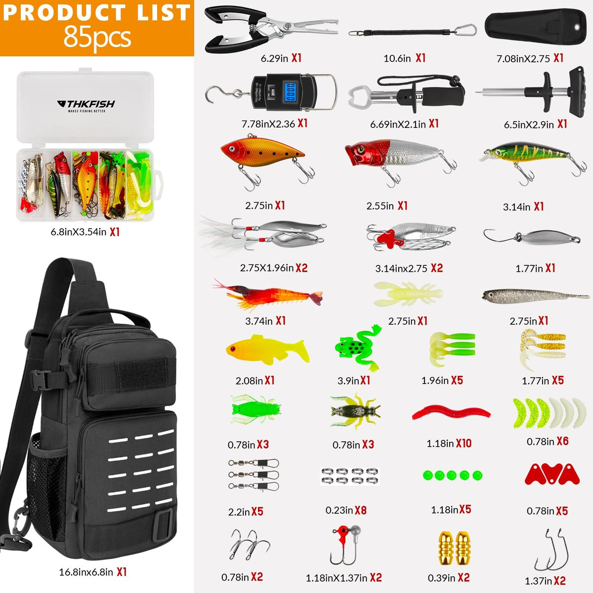85Pcs Fishing Tackle Kit with Waterproof Backpack and Tackle Boxes