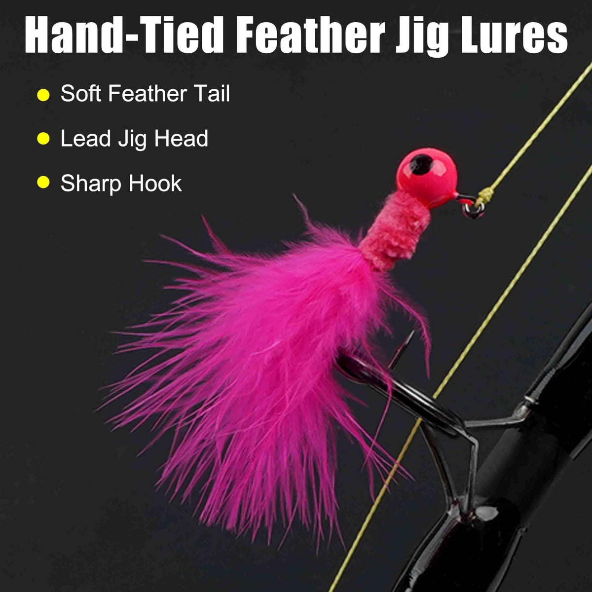 Crappie Fishing Jig Heads Kit - 25pcs Bright Feather & Steel Hooks