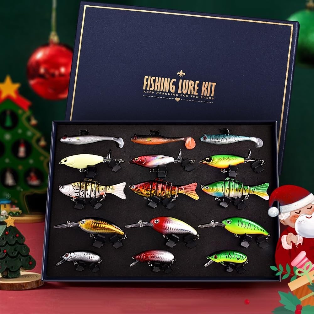 15PCS Fishing Lure Kit for Bass Trout Pike Soft & Hard Baits Set
